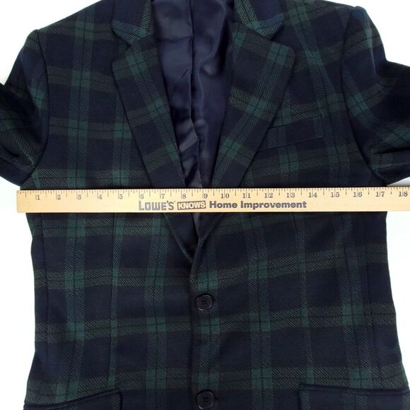 NEW Zara Tartan Plaid 2 Button Blazer Jacket with Elbow Patch Mens Small Green - Picture 5 of 12